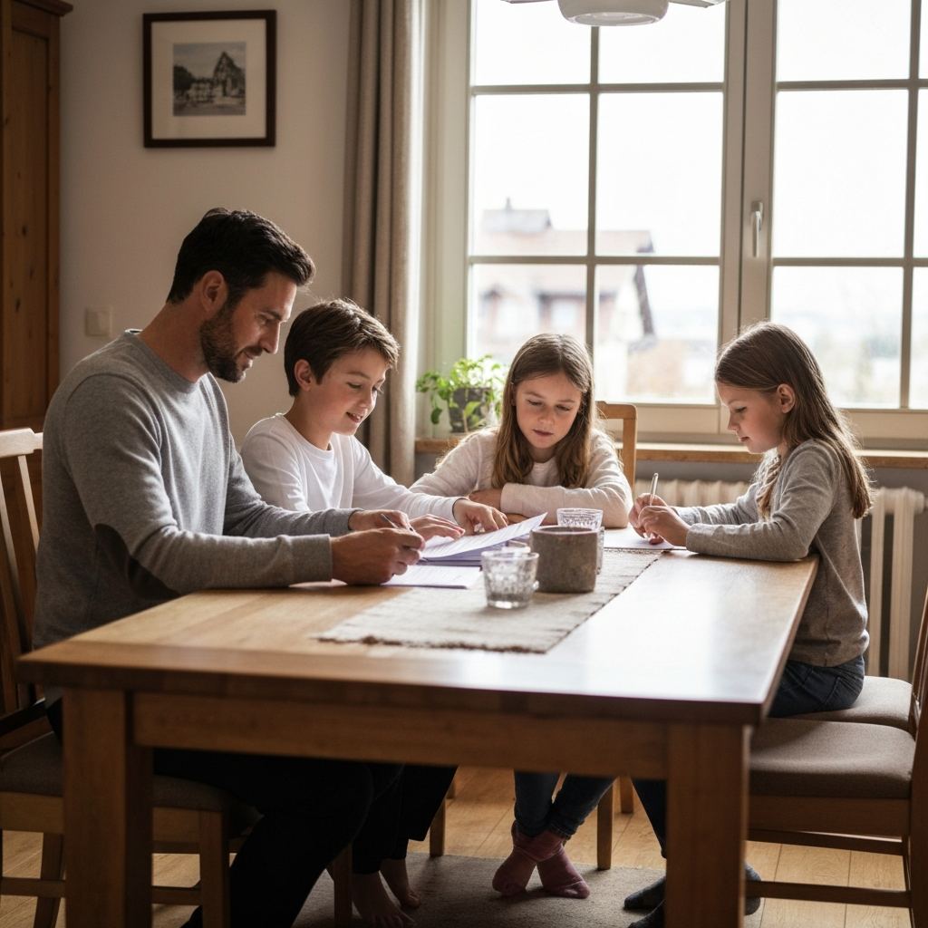 Familie bei der gemeinsamen Gesundheitsplanung und Besprechung der Versicherungsoptionen